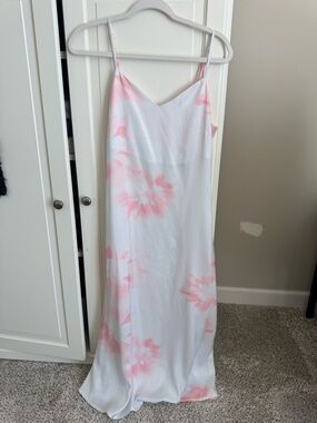 Dex White Maxi Slip Dress with Pink Tie-Dye
